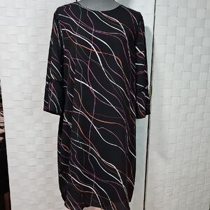 Apt. 9 Black Long Sleeve Dress with Colorful Wave Pattern